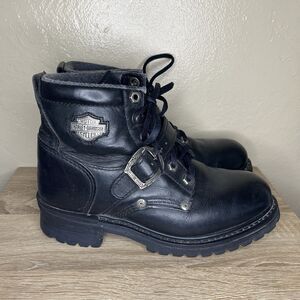 Harley-Davidson Womens Size 8 Faded Glory Motorcycle Boots Black Lace Up Leather